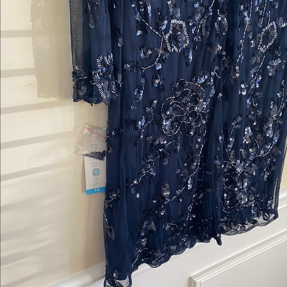Patra Midnight Blue Long Sleeve sheer & sequin dress size 14 - Picture 8 of 12